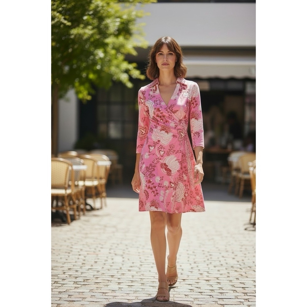 Spartina 449 Size XL Cristina Harbour Pink Floral Stretchy Jersey Wrap Dress